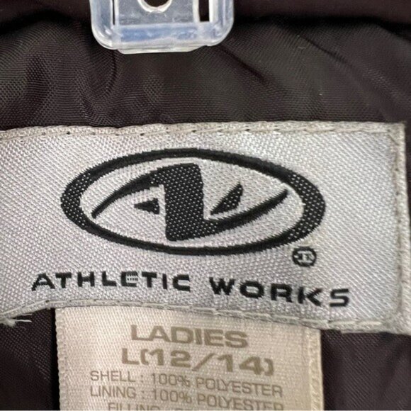 ATHLETIC WORKS Down Puffer Vest Womens L Darkest Brown Front Zip Pockets Hiking - Picture 4 of 15